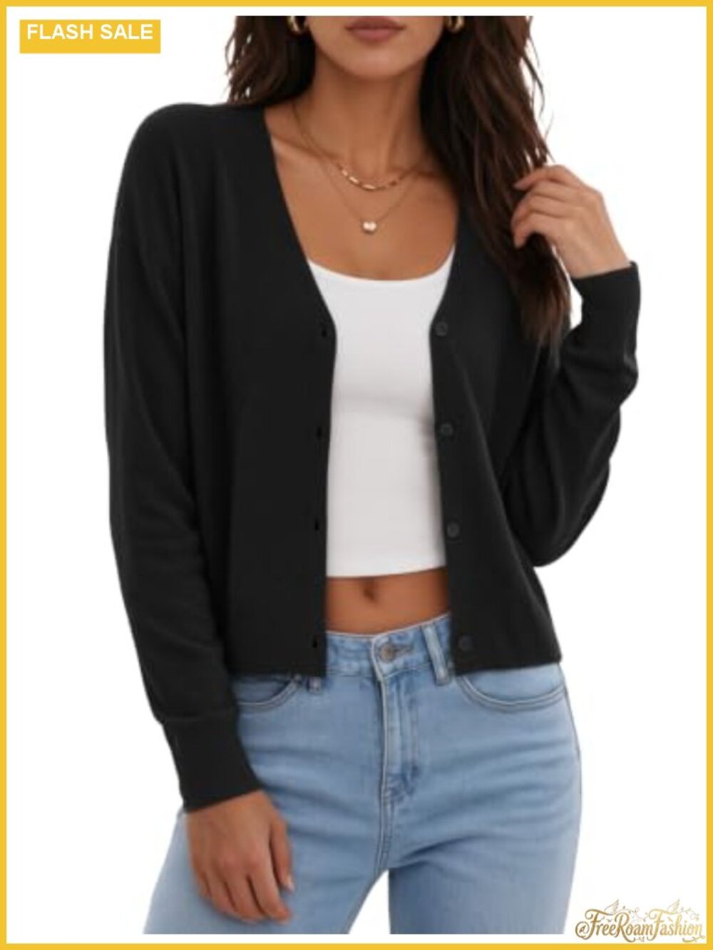 Lightweight 100% Polyester Soft Knit Button-Down V-Neck Cardigan Sweater